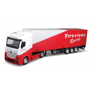 Bburago - Kamion s přívěsem M-B Actros Gigaspace/Trailer, Firestone Racing, 1:43
