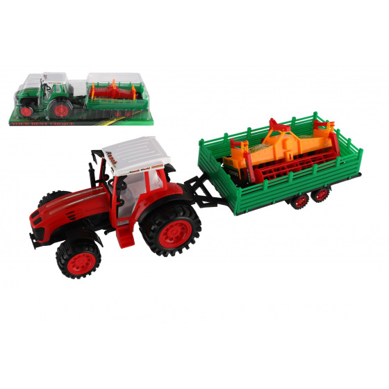 Teddies Traktor s vlekem s kombajnovým válcem plast 46cm na setrvačník  2 barvy