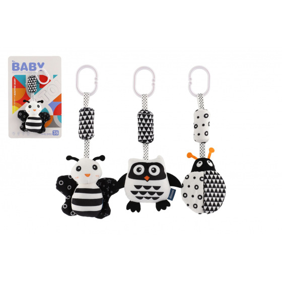 Teddies Zvířátko chrastítko/závěs na postýlku/kočárek plyš  30cm černobílé 3 druhy