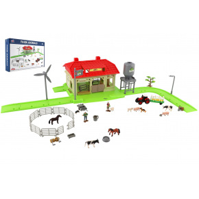 Teddies Sada domácí farma se zvířaty a traktorem plast s doplňky v krabici 48x31x9cm