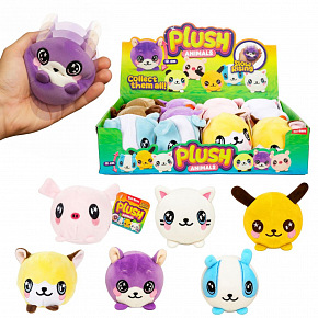 Teddies Míček zvířátko antistresový mačkací plyšový paměťová pěna 10cm 6 druhů 12ks v boxu