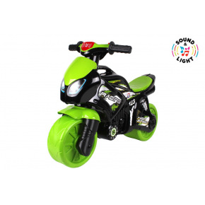 Teddies Rowerek biegowy motocyklowy zielono-czarny plastikowy na baterie ze światłem i dźwiękiem w torbie 36x53x74cm