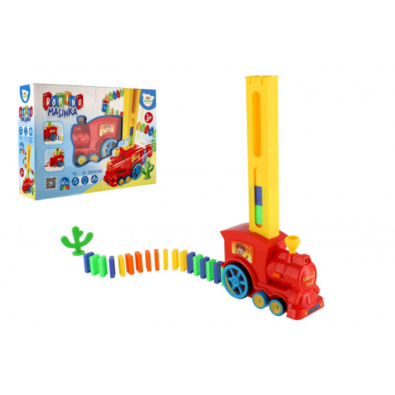 Teddies Lokomotive/Zug Domino Bau Kunststoff 16cm batteriebetrieben mit Sound und Licht in Schachtel 33x23,5x8cm
