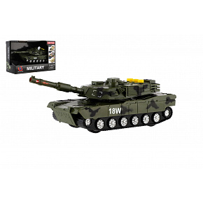Teddies Tank 17cm na volný chod na baterie se světlem se zvukem zelený v krabici 19x12,5x8cm