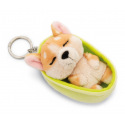 NICI klíčenka spící Pejsek Welsh Corgi 12 cm, světle zelený košík, GREEN