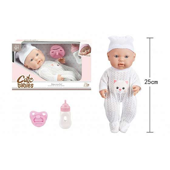 Teddies Miminko s dudlíkem a lahvičkou 25cm pevné tělo v krabici 26x15x10cm
