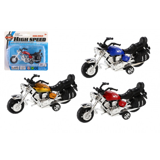 Teddies Motorrad aus Kunststoff 14cm mit Rückziehmotor in 3 Farben auf Karte