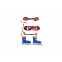 Teddies Set Skateboard, Waveboard, Rollschuhe, Finger-Scooter aus Kunststoff, verschiedene Arten auf Karte 16x30cm