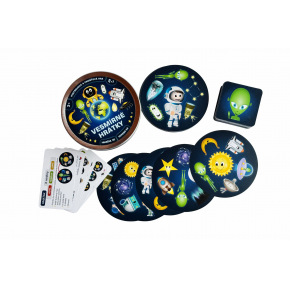 Vesmírne hrátky 2v1 spoločenská hra v plechovej krabičke 10x4cm 4ks v boxe Vesmírne hrátky 2v1 spoločenská hra v plechovej krabičke 10x4cm 4ks v boxe