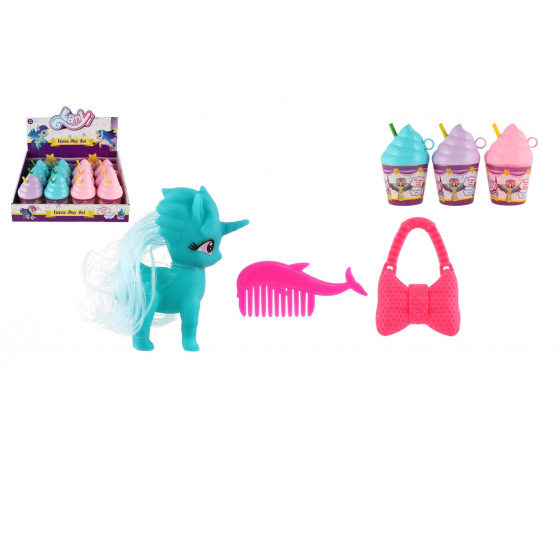 Teddies Jednorožec česací plast s doplnkami v hrnčeku zmrzlina 2 farby