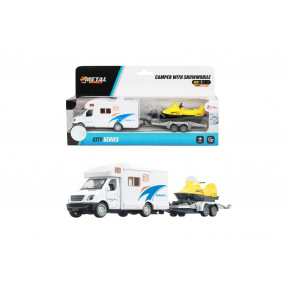 Teddies Auto obytné se sněžným skútrem kov/plast 22cm na zpětné natažení v krabičce 24x12x6cm