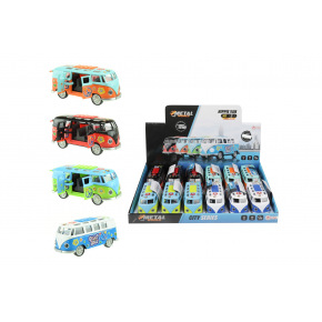 Teddies Autobus retro kov/plast 12cm na baterie se zvukem se světlem na zpětné natažení 4 barvy