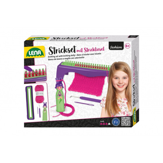 Lena Stricktisch aus Kunststoff mit Wolle und Zubehör in Schachtel 30x24x7cm