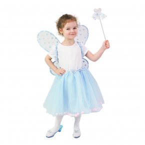 Rappa Dziecięca spódniczka tutu niebieski kostium wróżki ze świecącymi skrzydłami