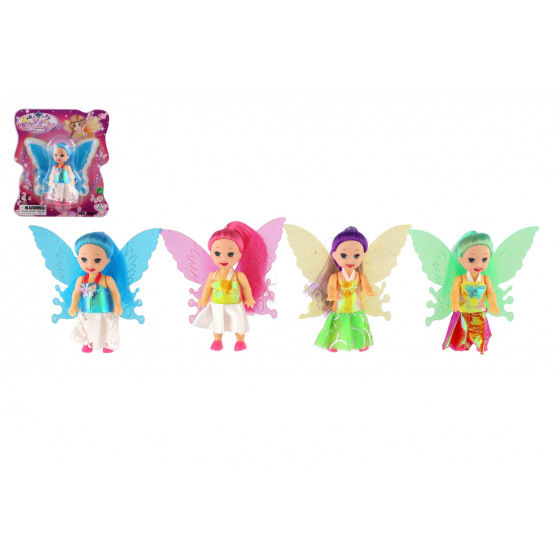 Teddies Puppe Fee mit Flügeln aus Kunststoff 10cm 4 Farben auf Karte