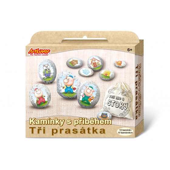 SMT Creatoys Steine mit Geschichte mit Aufklebern Drei kleine Schweinchen Kreativset in Schachtel 19x16x4cm