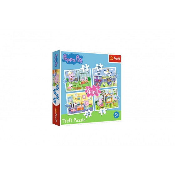 Trefl Puzzle 4v1 Peppa Pig/Prasiatko Peppa Spomienka na prázdniny v krabici 28x28x6cm