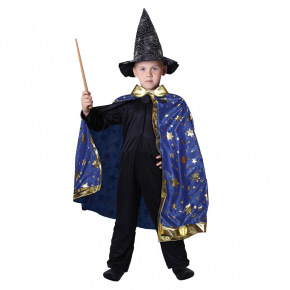 Rappa Dětský kouzelnický modrý plášť s hvězdami čarodějnice / Halloween