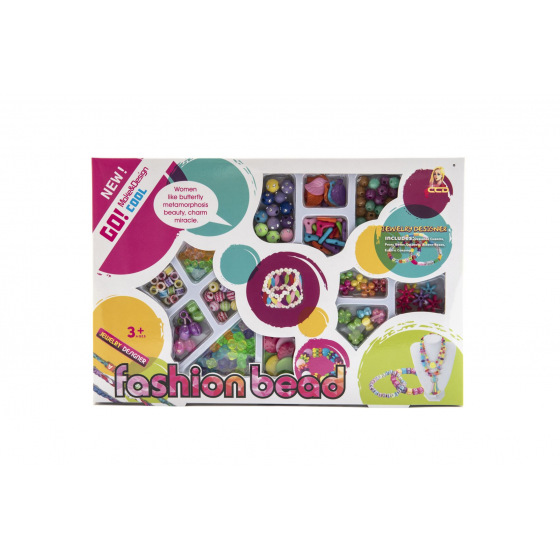 Teddies Bunte Plastikperlen mit Schnur in Schachtel 26x17x2cm