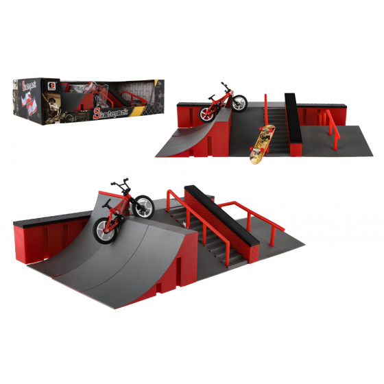 Teddies Skatepark - rampy, koleso prstové, skateboard prstový plast v krabici 44x12x25cm
