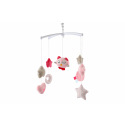 Teddies Mobile mit Eule für das Bettchen aus Kunststoff mit aufziehbarem Spielwerk rosa in der Schachtel 19x33x5,5cm