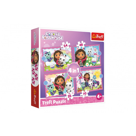 Trefl Puzzle 4-in-1 Gabbys Abenteuer/Gabby´s Dollhouse 28,5x20,5cm in der Schachtel 28x28x6cm