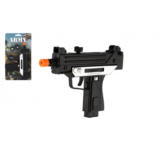 Teddies Pistole samopal plast  ARMY 17,5cm na baterie se zvukem se světlem černá na kartě