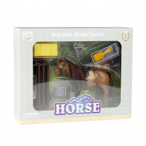 Rappa Brązowy plastikowy koń z akcesoriami