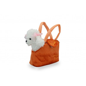 Teddies Pes/Pejsek v kabelce/tašce oranžové plyš 19x17cm v sáčku