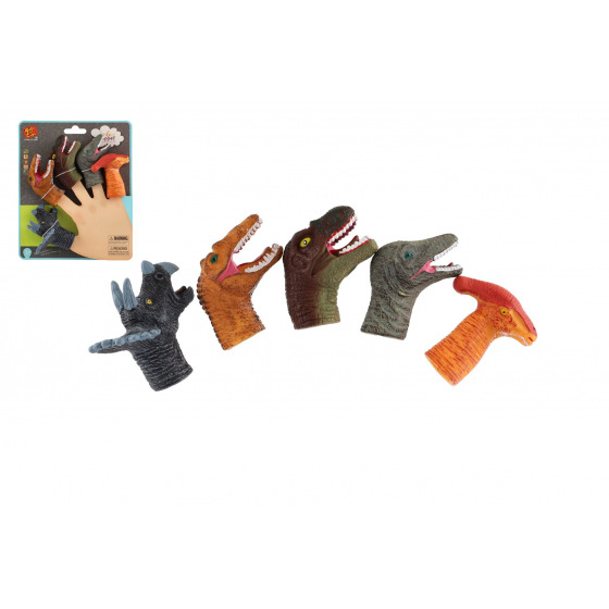 Teddies Maňuška prstová dinosaury 5ks guma 6cm na karte 16,5x20cm