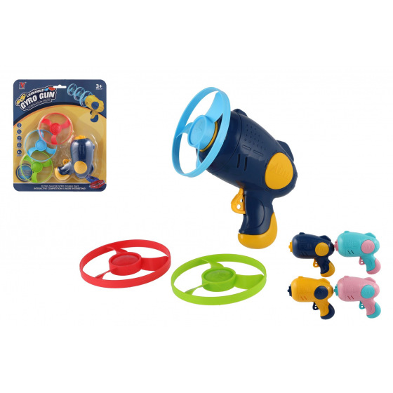 Teddies Abschuss-Propeller 3 Stück + Starterpistole aus Kunststoff in 4 Farben auf Karte 21,5x26x6cm