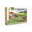 Teddies Výběh/Ohrada pro koně + ošetřovatelé + kůň 2ks plast s příslušenstvím v krabici 39x27x8,5cm