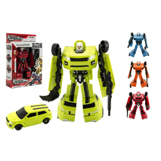 Teddies Roboter/Auto Transformer Kunststoff 18cm sortiert in 4 Farben in Schachtel 19x22x6cm