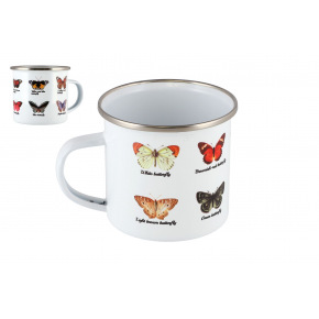 Teddies Hrnek/hrníček s uchem motýl 11x8cm smalt bílý v krabičce 11x9x9cm