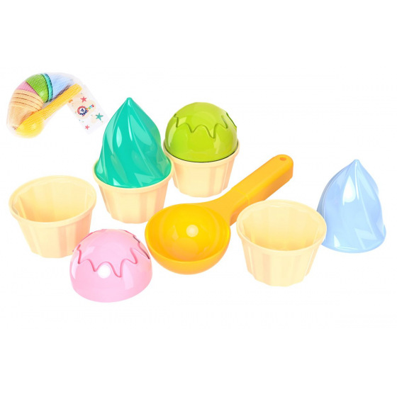 Teddies Sandset Eiscreme aus Kunststoff Schaufel 15cm + Sandformen 2 Farben