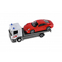 Dromader Dromedár Auto odťahovka Welly Scania P320 + auto kov/plast 15 cm mix druhov v krabičke 18,5 × 10 × 6 cm