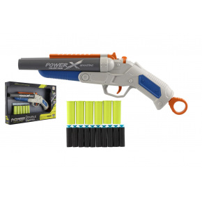 Pistole/Brokovnice na pěnové náboje plast 38cm + pěnové náboje 10ks v krabici 40x26x6cm