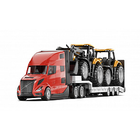SIKU Super - Tahač Volvo VNL 860 s návěsem a JCB traktory