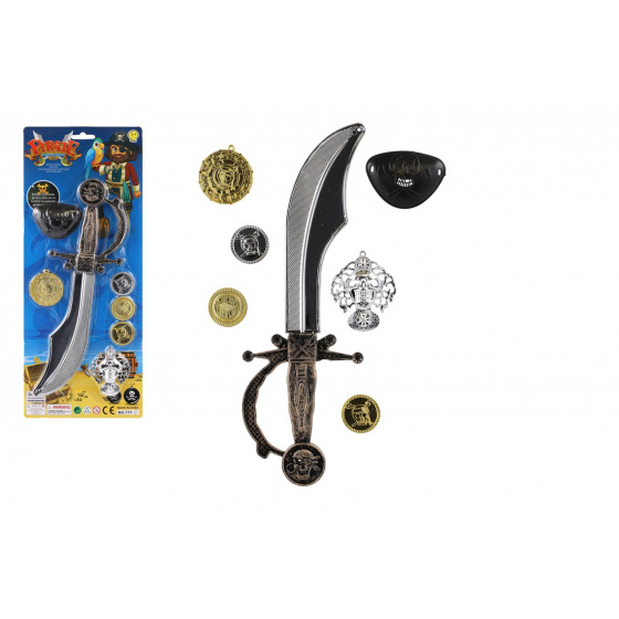 Teddies Piratenset Schwert mit Zubehör aus Kunststoff auf Karte 17x41cm