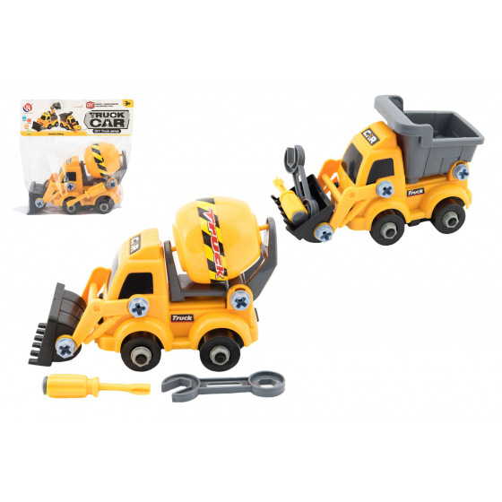 Teddies Auto stavební stroj šroubovací plast 15cm s doplňky na volný chod mix druhů v sáčku