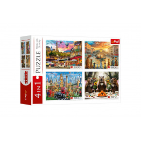 Puzzle 4v1 Malovaná města + Kapybary 4000 dílků 68,3x48cm v krabici 40x27x9cm