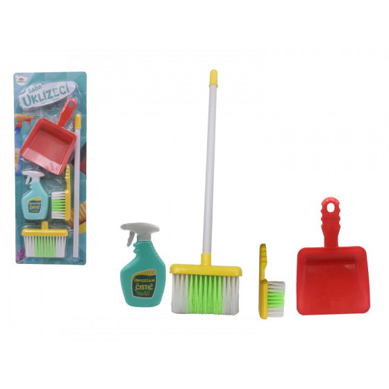 Teddies Putzset/Putzfrau mit Zubehör aus Kunststoff 5-teilig auf Karte 21,5x57,5x5cm