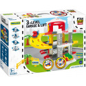 WADER Garage mit Aufzug 3 Etagen + Strecke 2,3m + 2 Autos Kunststoff in Schachtel 59x40x15cm Wader 12m+
