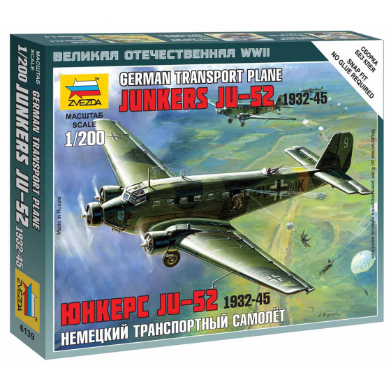 Zvezda Wargames (WWII) letadlo 6139 - Junkers Ju-52 Transport Plane (1:200)