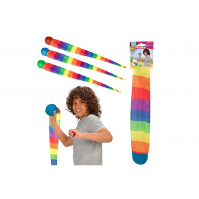 Teddies Míček měkký s dlouhým ocáskem látka 100cm duhový na kartě Teddies Míček měkký s dlouhým ocáskem látka 100cm duhový na kartě