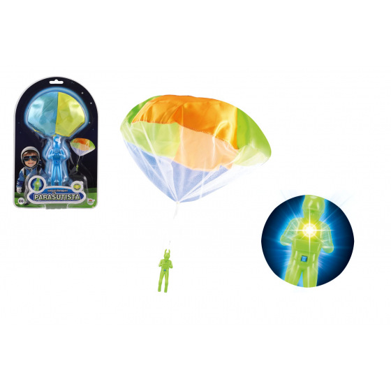 Teddies Fallschirmspringer Figur mit leuchtendem Fallschirm Stoff/Plastik 12cm mit Batterien 2 Farben