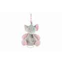 Teddies Elefant Aufzieh-Spieluhr Rassel Plüsch 16,5x21,5cm grau-rosa auf Karte im Beutel 0+