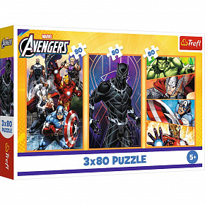 Trefl Puzzle 3v1 The Avengers: Dny plné akcí 2x80 dílků 18x27,5cm v krabici 29x19x4cm