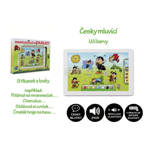 Teddies Ameisen-Tablet aus Kunststoff 30x20x2cm mit Batterien und Sound in einer Schachtel 38x28x4,5cm