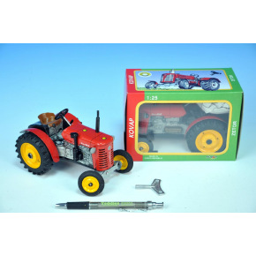 Kovap Traktor Zetor 25A červený na klíček kov 15cm 1:25 v krabičce Kovap